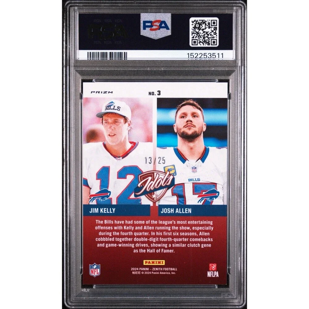 2024 Zenith Football Idols Josh Allen Jim Kelly Blue Prizm /25 BILLS PSA 9 Match